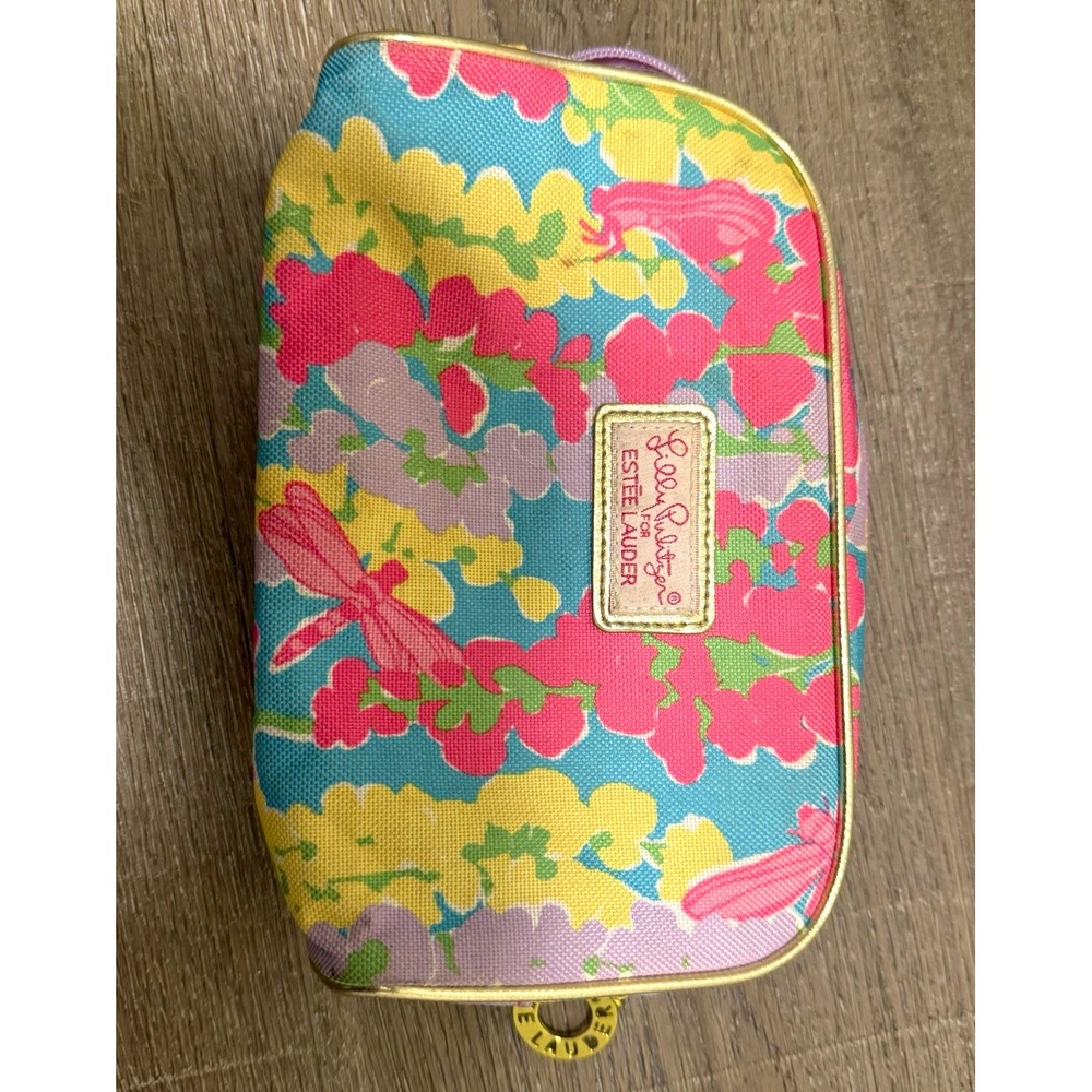 Estée Lauder Lilly Pulitzer Multicolor Floral Fabric Zipper Makeup Bag 8x4